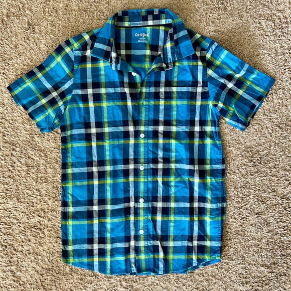 Cat & Jack Boys’ Blue Plaid Button-Down Shirt | Size Large | Excellent Condition - Picture 1 of 4